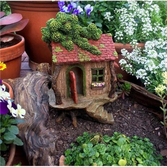 Fairy Garden Houses for Outdoor - Large Fairy Tree House with a Door That Opens - Picture 5 of 6